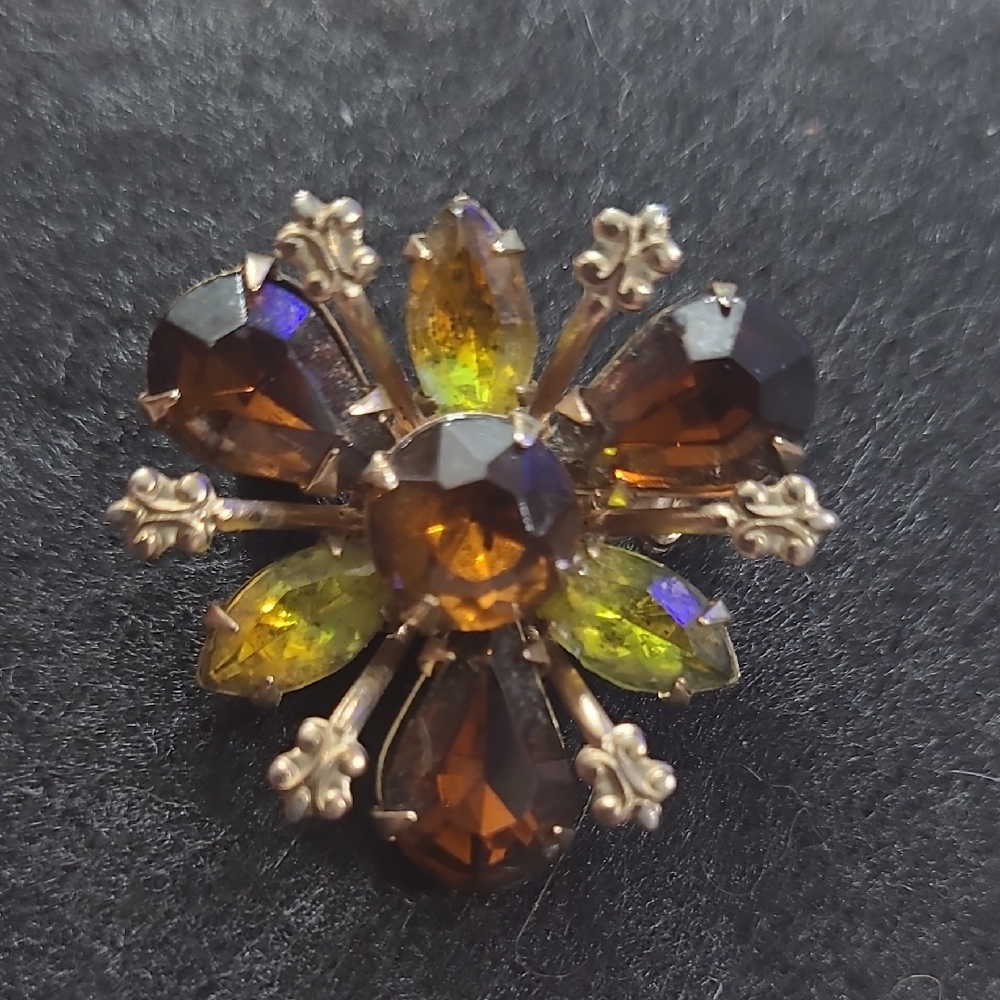 Elegant Multi-Color Floral Rhinestone Brooch